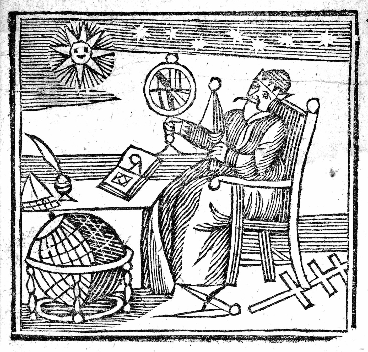 wood carving of an ancient astrologer