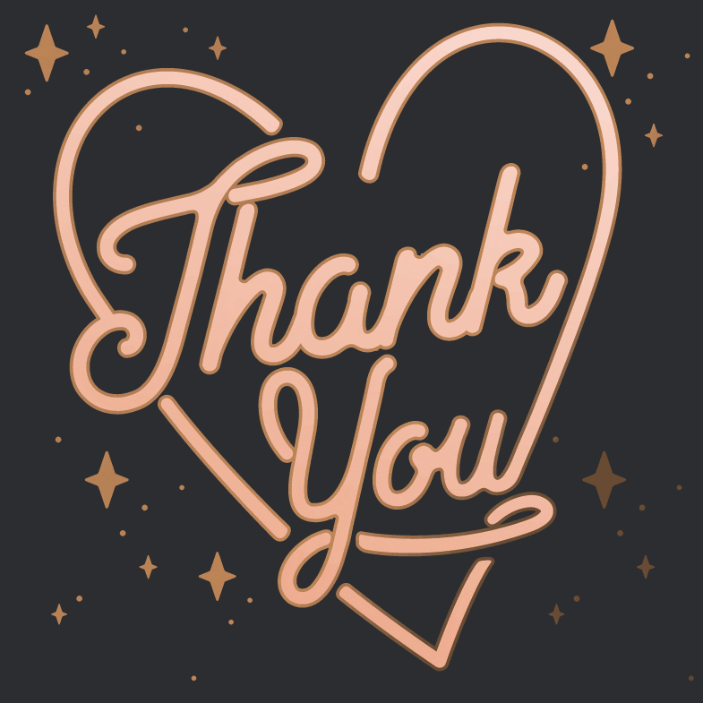 The words Thank You inside a sparkling heart